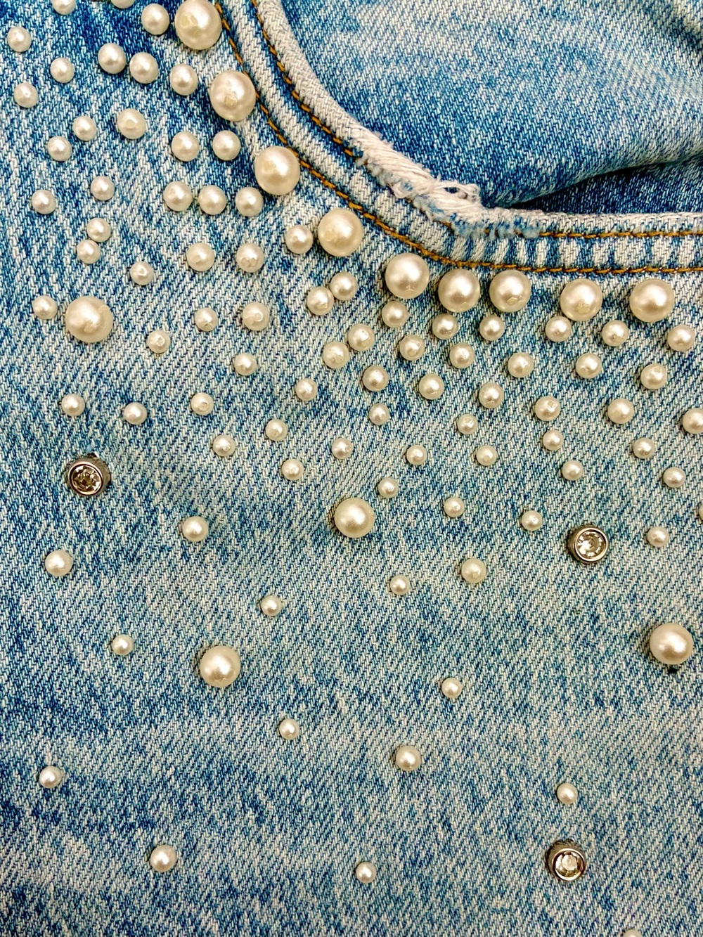 Anthropologie Pilcro Light Blue Pearl + Crystal Straight Leg Jeans - Picture 4 of 12